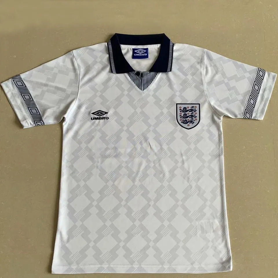 1990 England Home White Retro Soccer Jersey Front