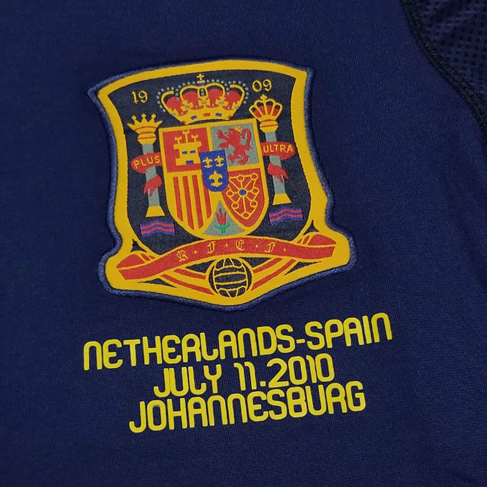 2010 Spain Away Royal Blue Retro Soccer Jersey Detail 4