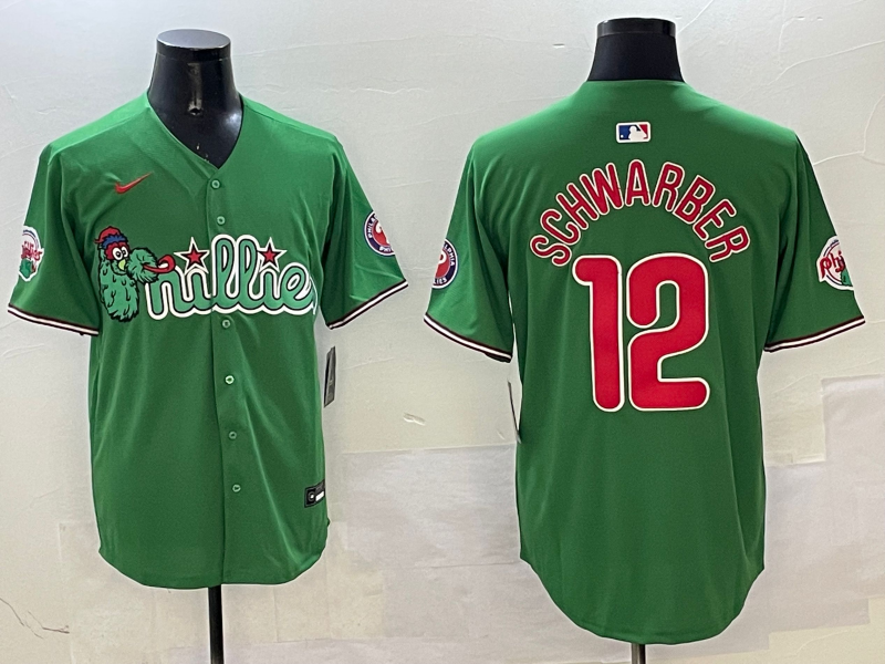 Men's Philadelphia Phillies Kyle Schwarber #12 Green Replica Team Jerseys