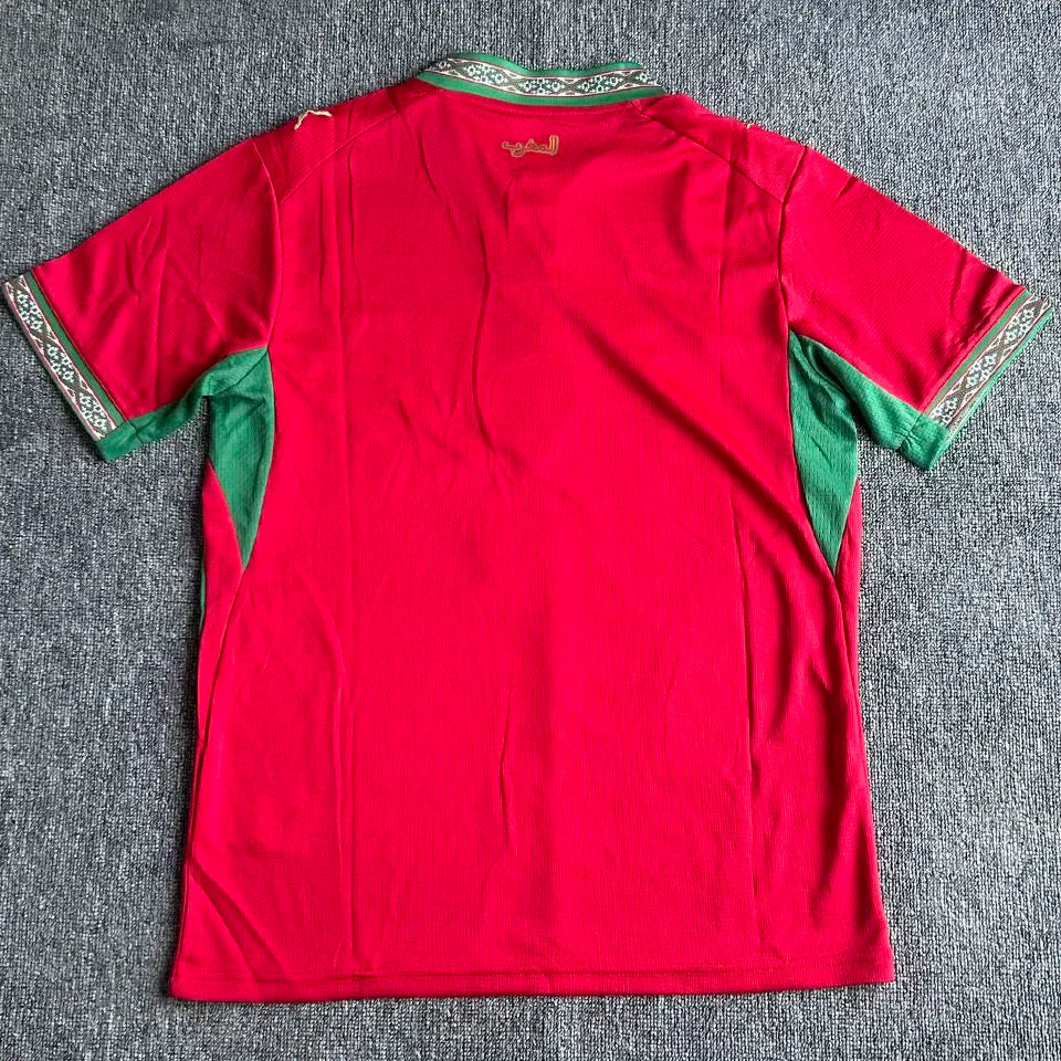 2026/27 Morocco Home Red Fans Soccer Jersey (with 2 stars 带两星） Detail 1