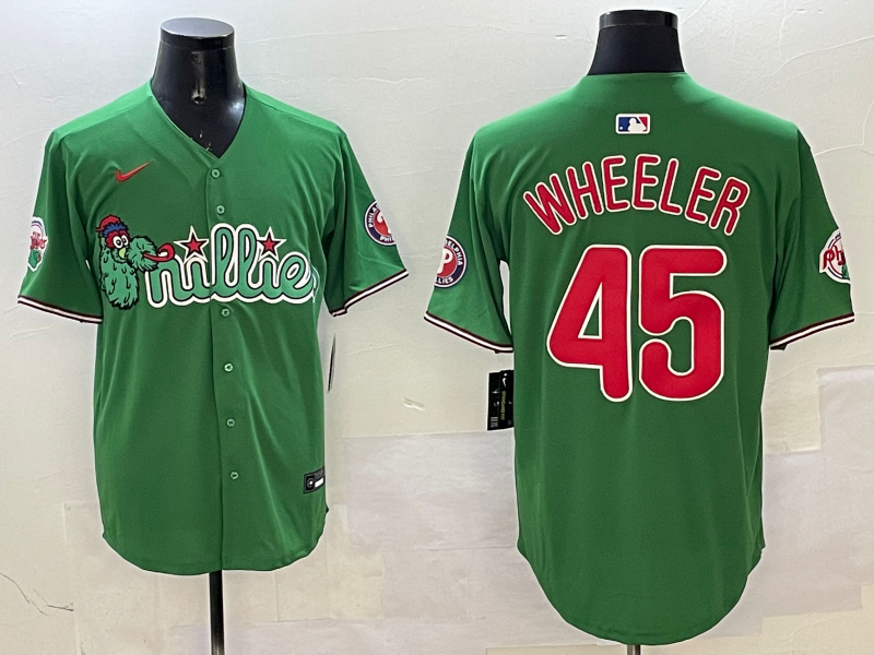 Men's Philadelphia Phillies Zack Wheeler #45 Green Replica Team Jerseys