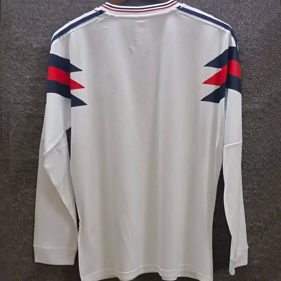 1990 England White Retro Long Sleeve Soccer Jersey Back