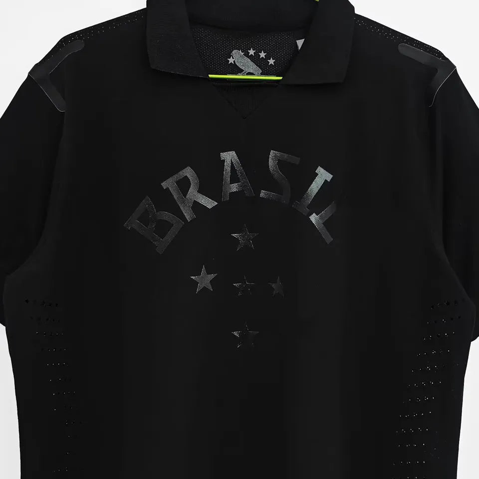 2013/14 Brazil 3rd All Black Retro Soccer Jersey Detail 4