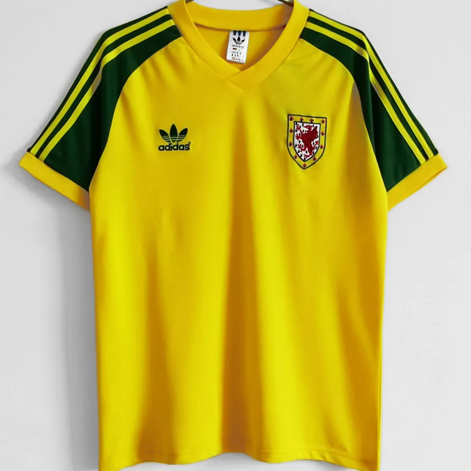 1982 Wales Away Yellow Retro Soccer Jersey Front