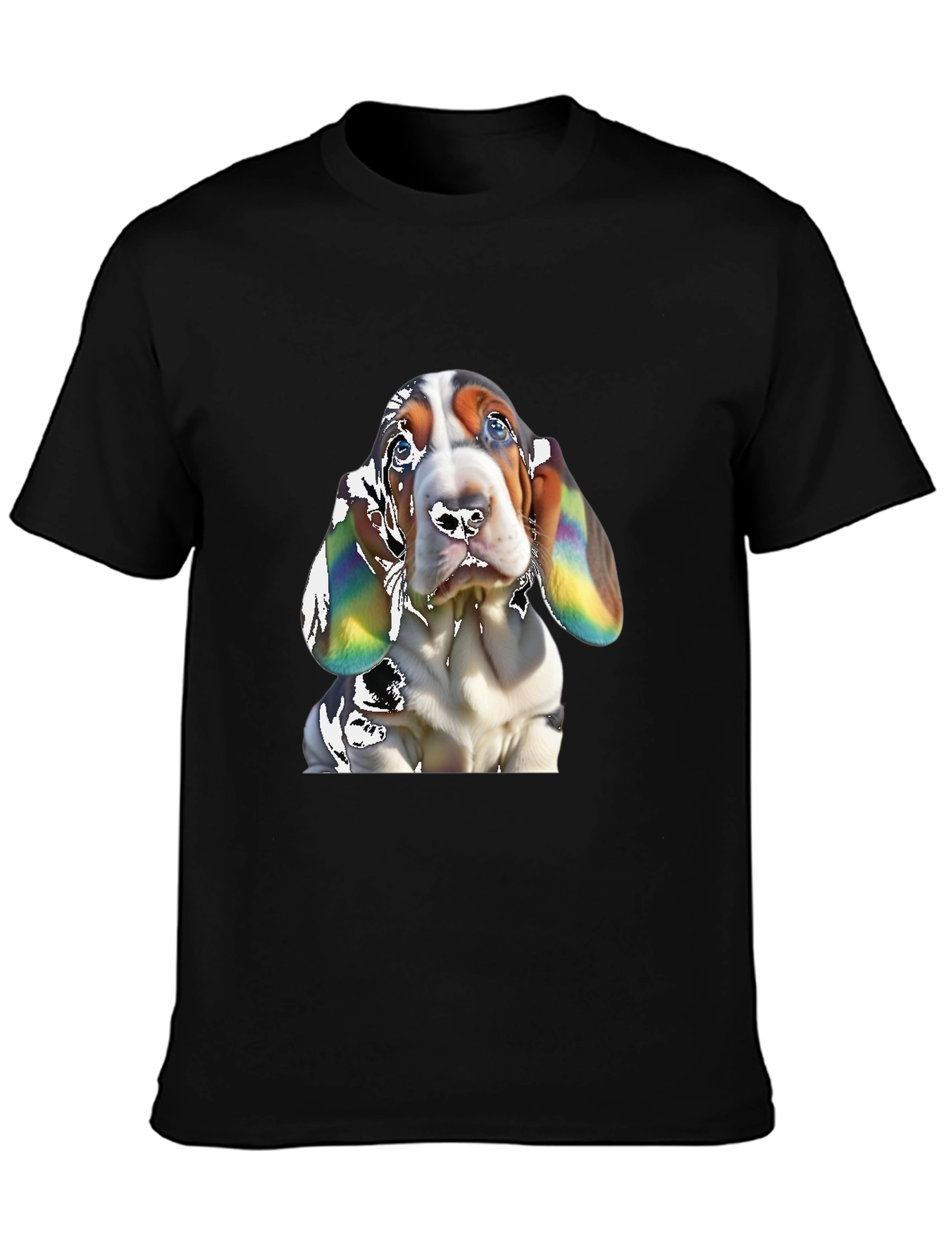 Basset Hound Dog Graphic Print Black T-Shirt