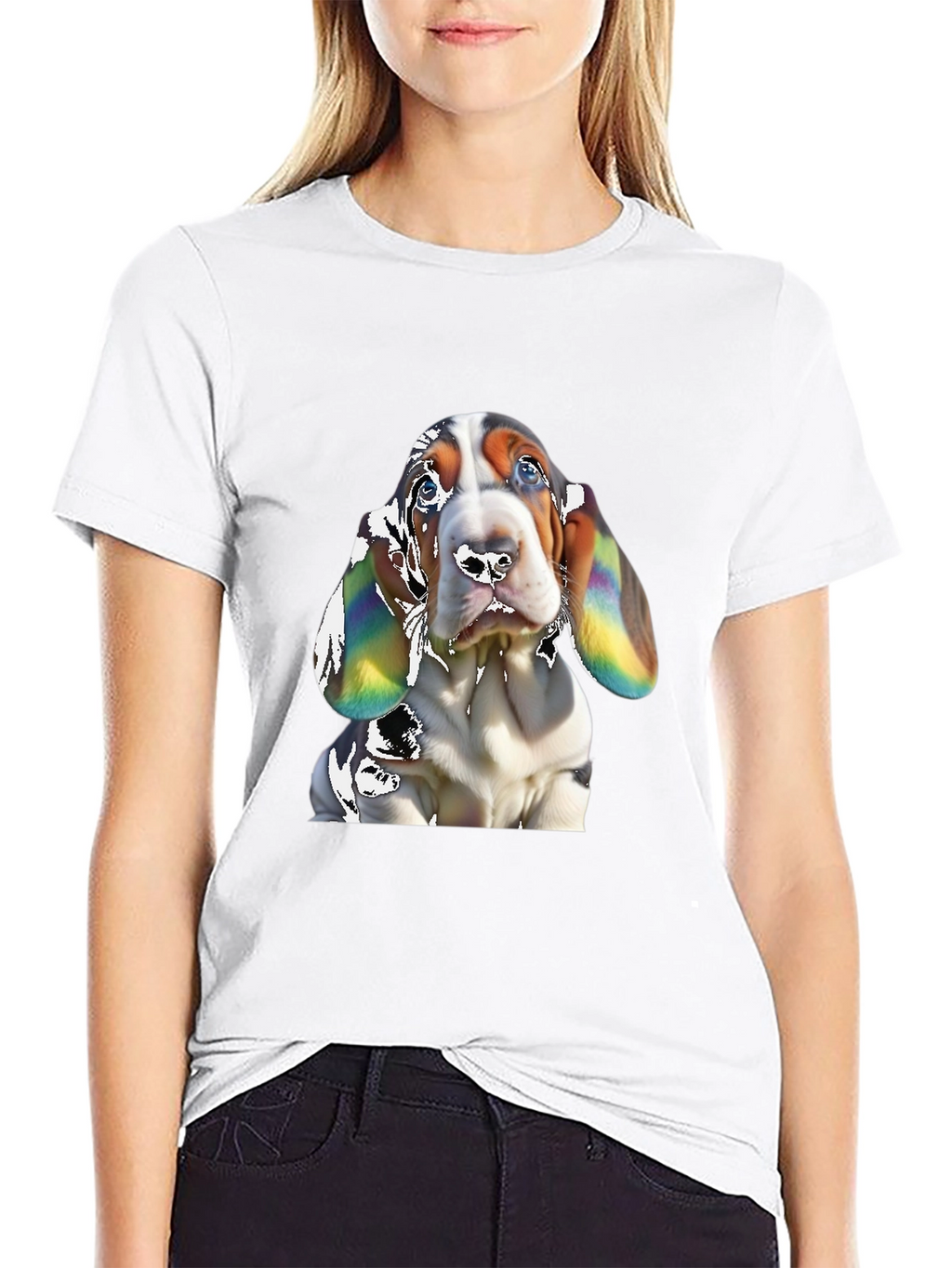 Basset Hound Dog Graphic Print Black T-Shirt