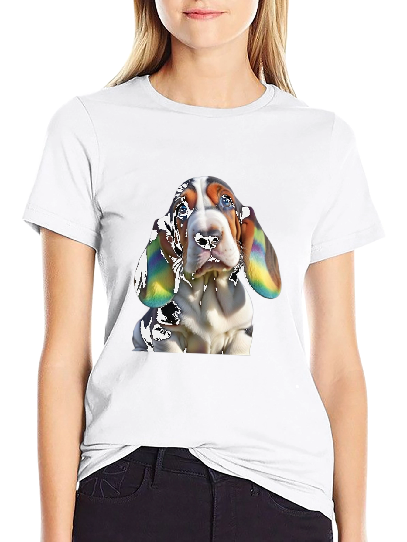 Basset Hound Dog Graphic Print Black T-Shirt