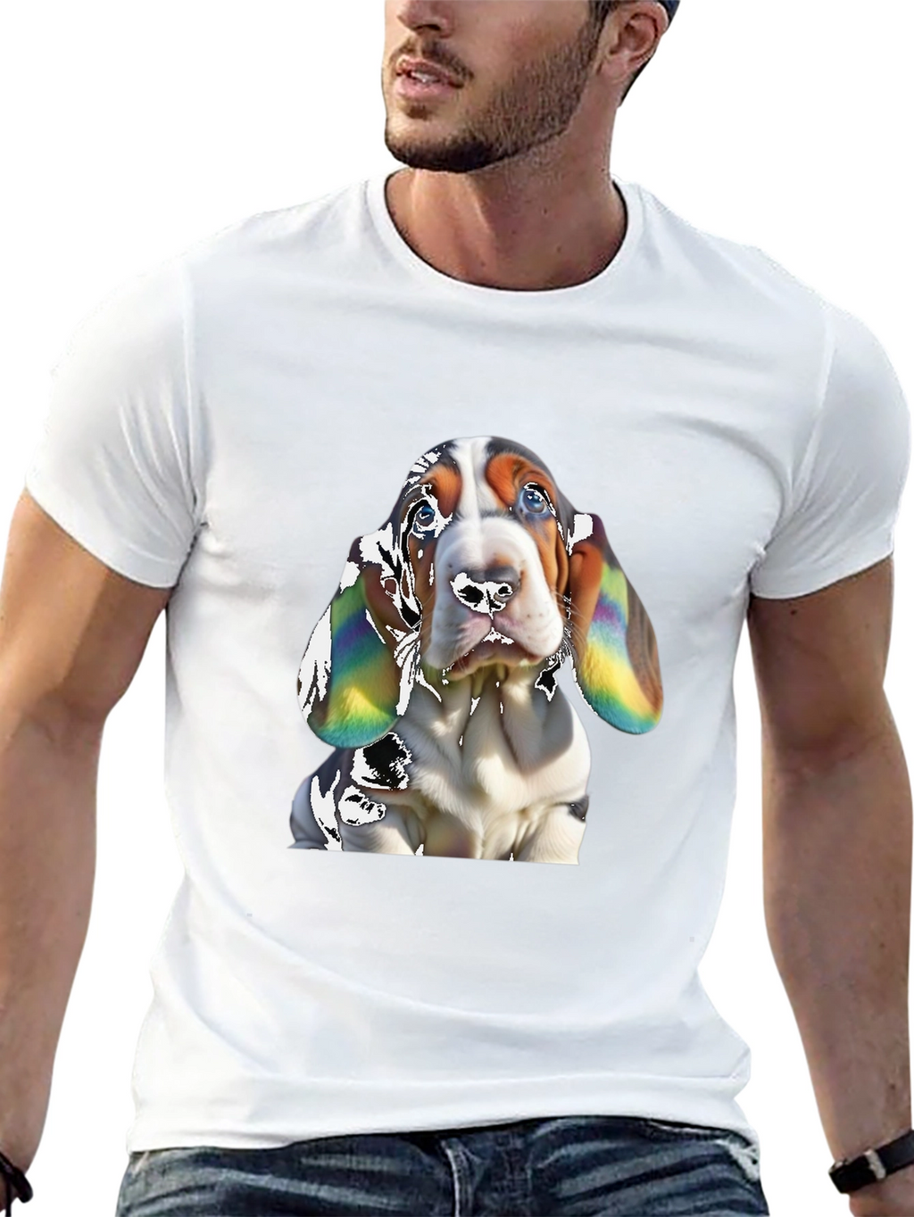 Basset Hound Dog Graphic Print Black T-Shirt
