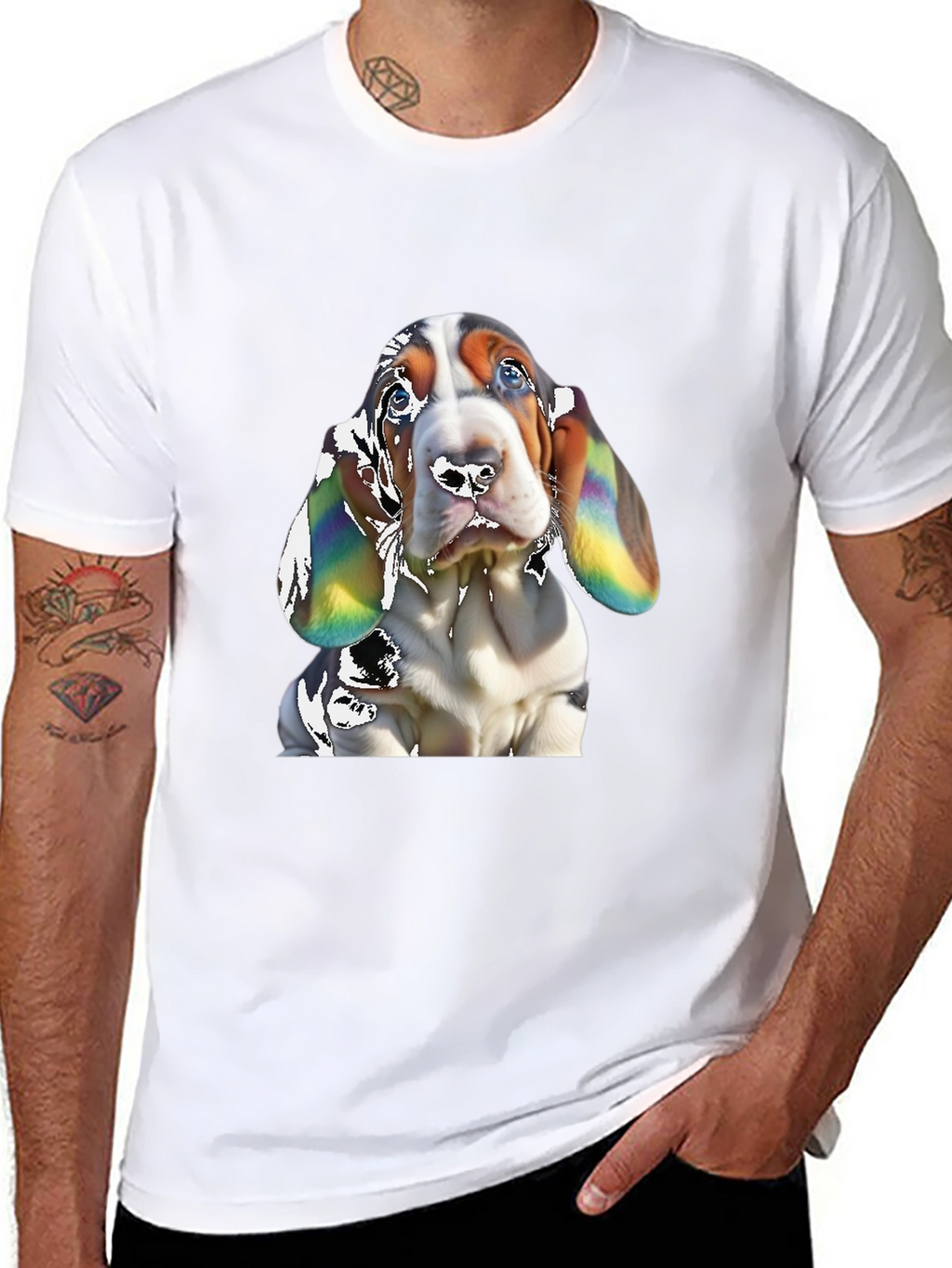 Basset Hound Dog Graphic Print Black T-Shirt
