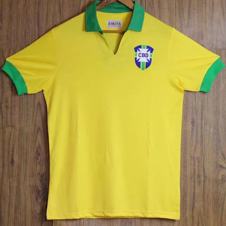 1958 Brazil Home Yellow Retro Soccer Jersey Front