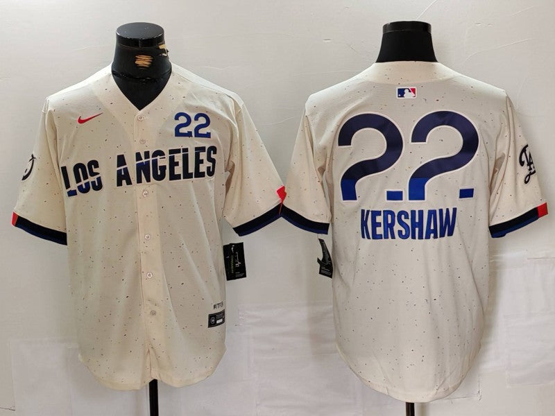 Men's Los Angeles Dodgers Clayton Kershaw #22 Cream 2024 City Connect Replica Player Jerseys
