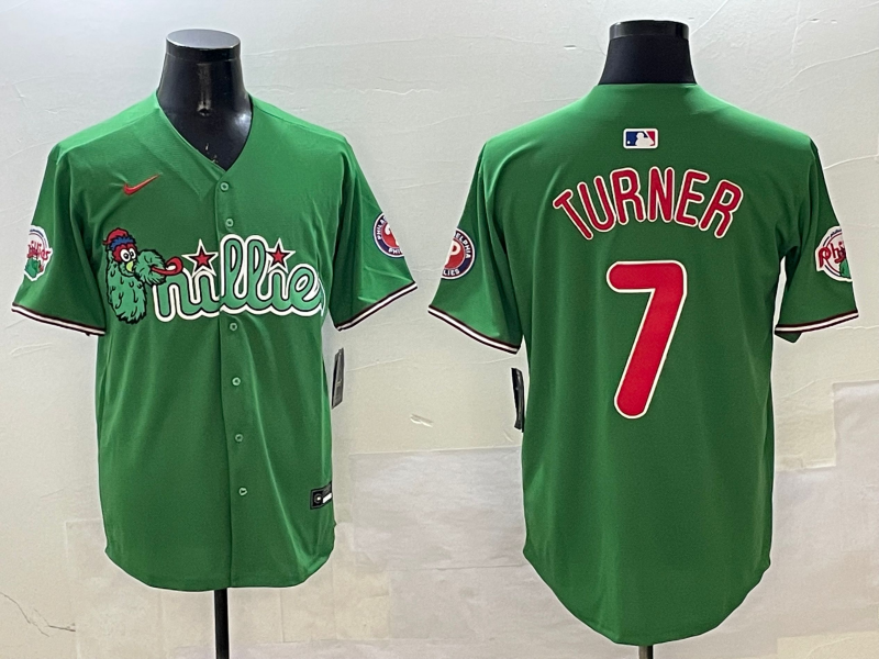 Men's Philadelphia Phillies Trea Turner #7 Green Replica Team Jerseys