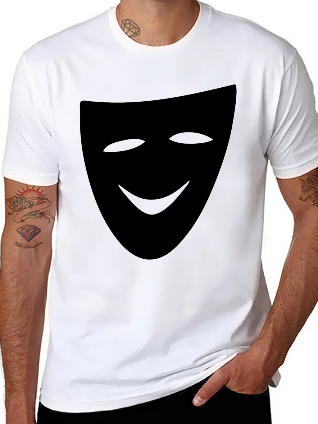 Smiling Mask Graphic Tee - Black Casual T-Shirt