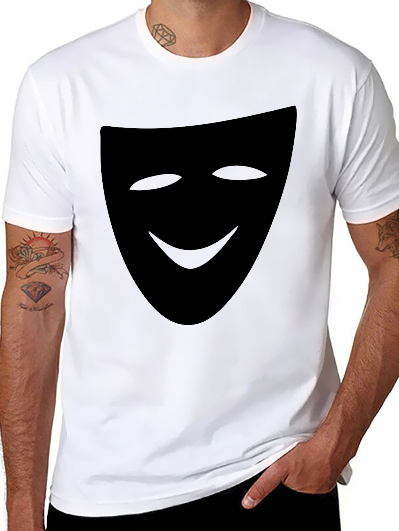 Smiling Mask Graphic Tee - Black Casual T-Shirt