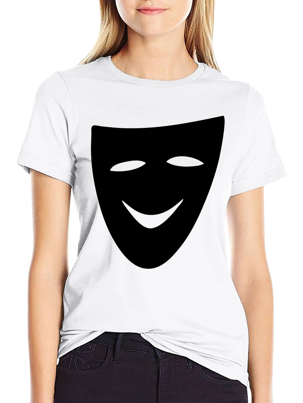 Smiling Mask Graphic Tee - Black Casual T-Shirt