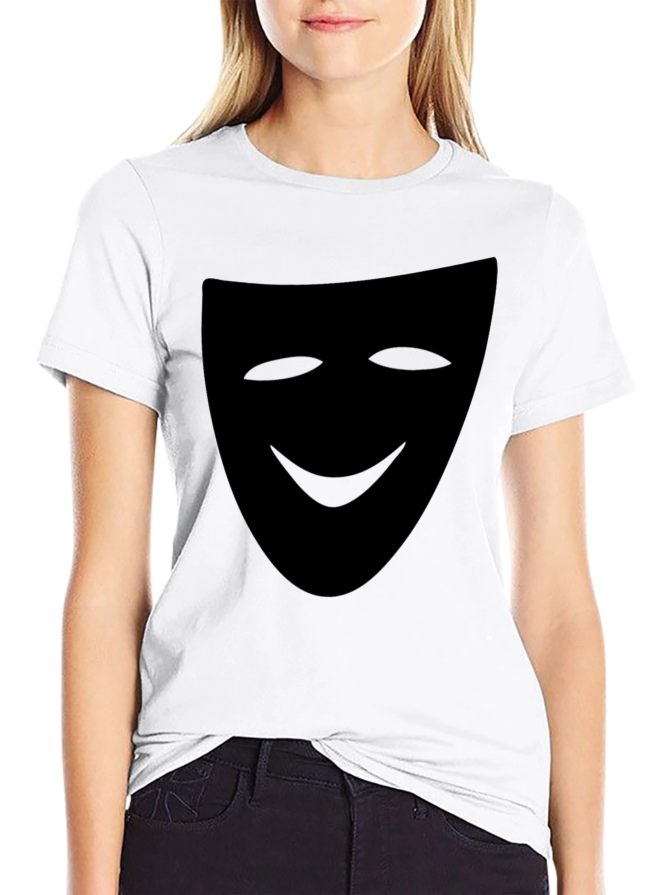 Smiling Mask Graphic Tee - Black Casual T-Shirt
