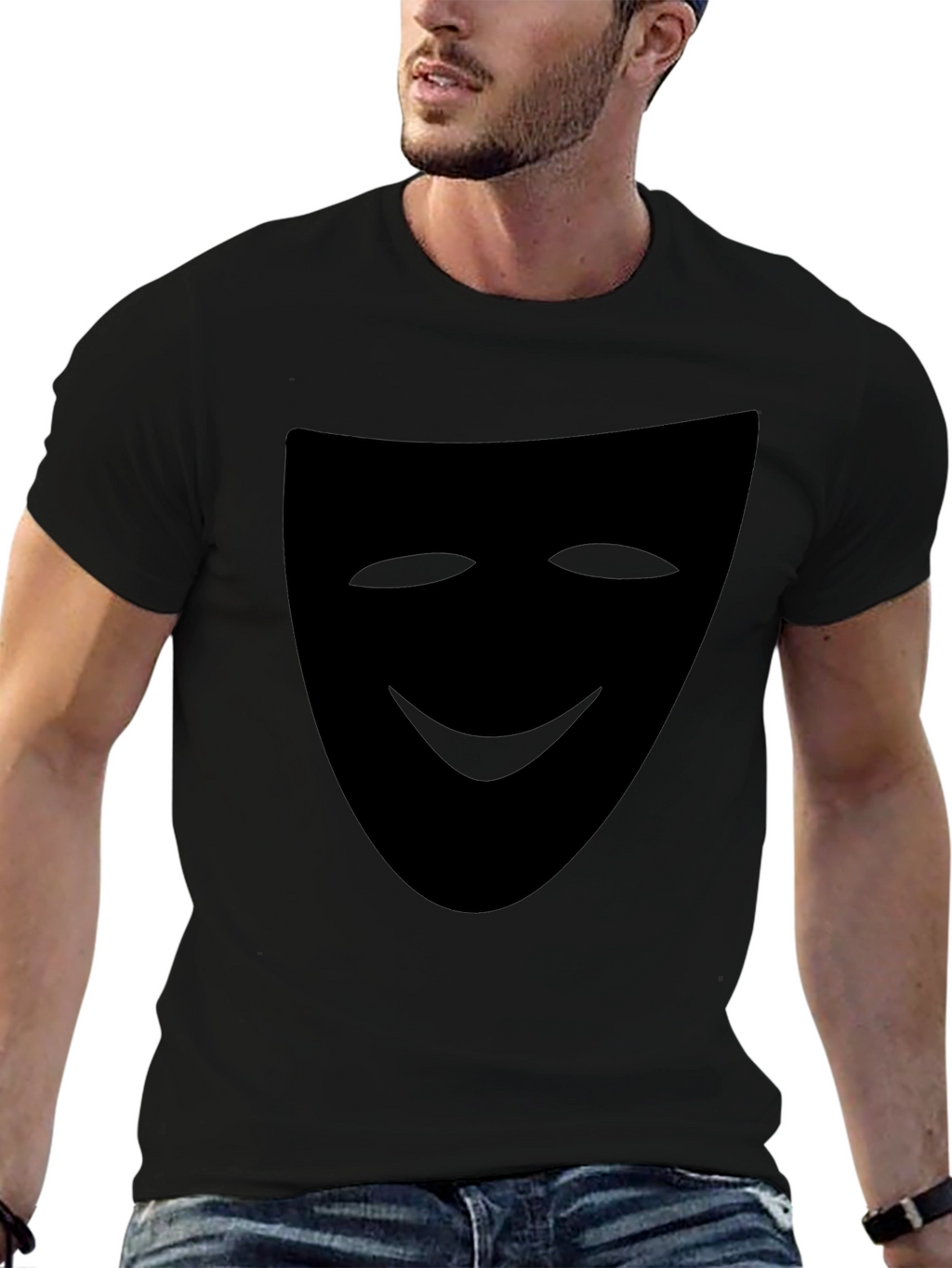 Smiling Mask Graphic Tee - Black Casual T-Shirt