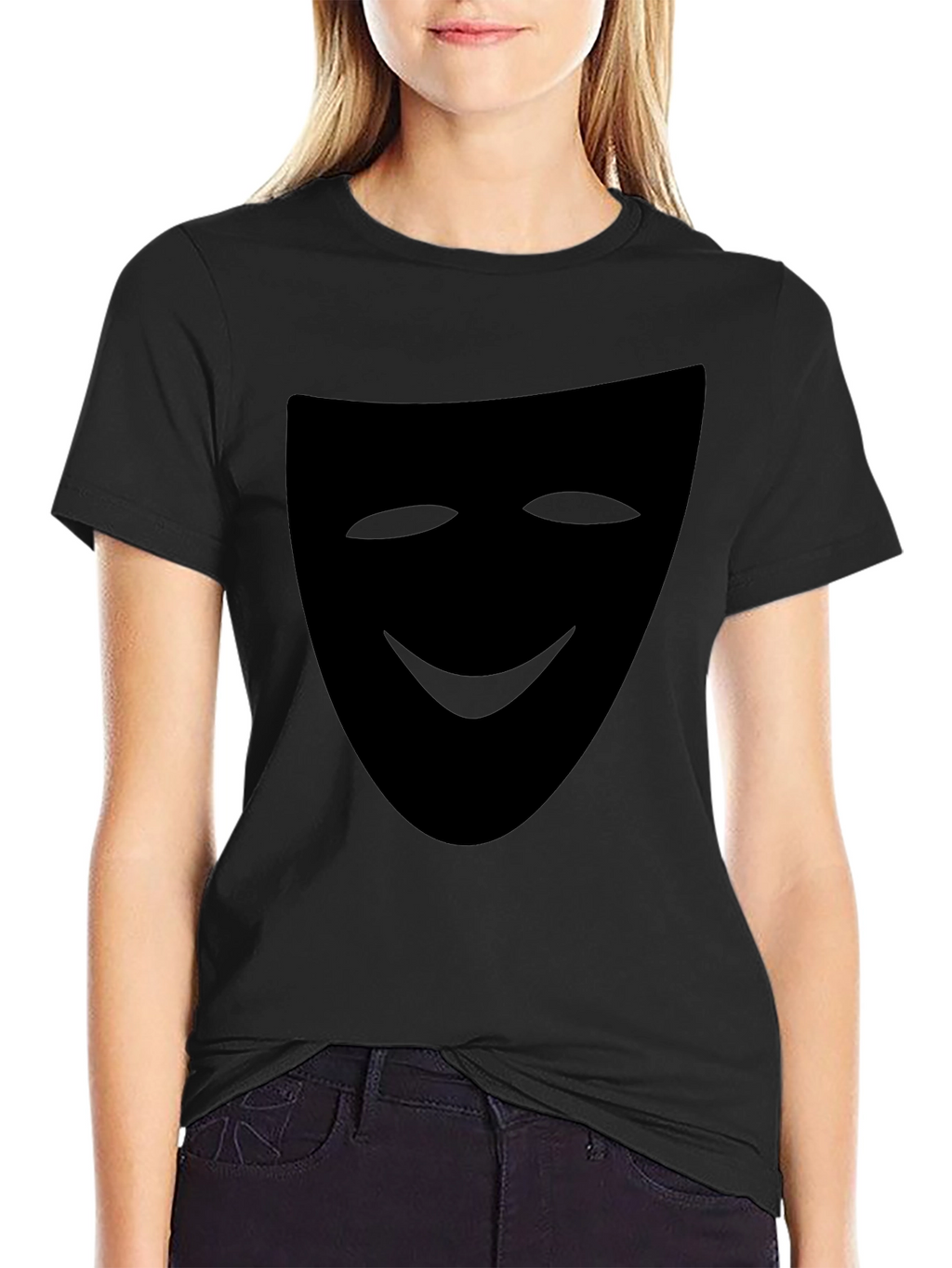 Smiling Mask Graphic Tee - Black Casual T-Shirt