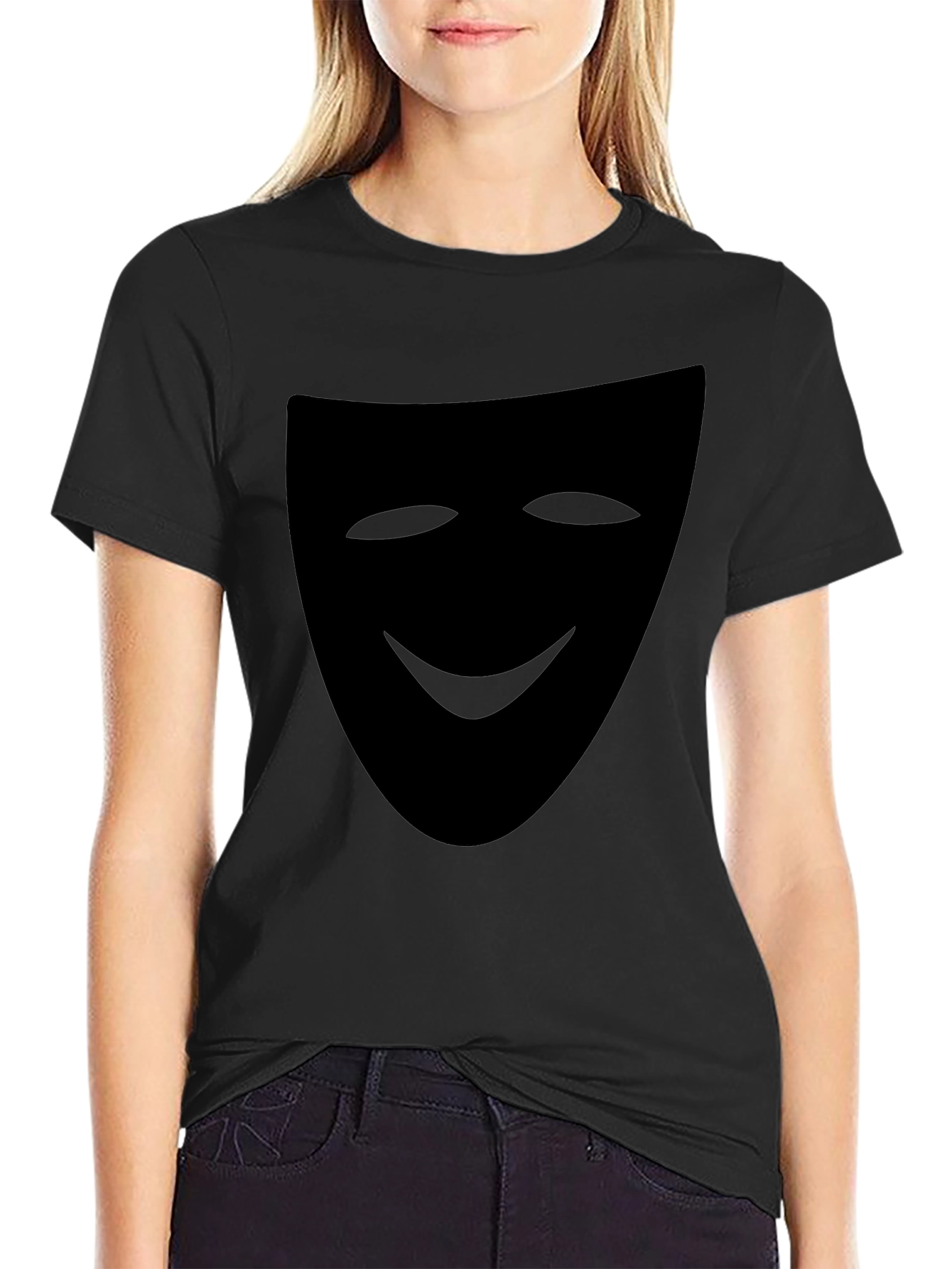 Smiling Mask Graphic Tee - Black Casual T-Shirt
