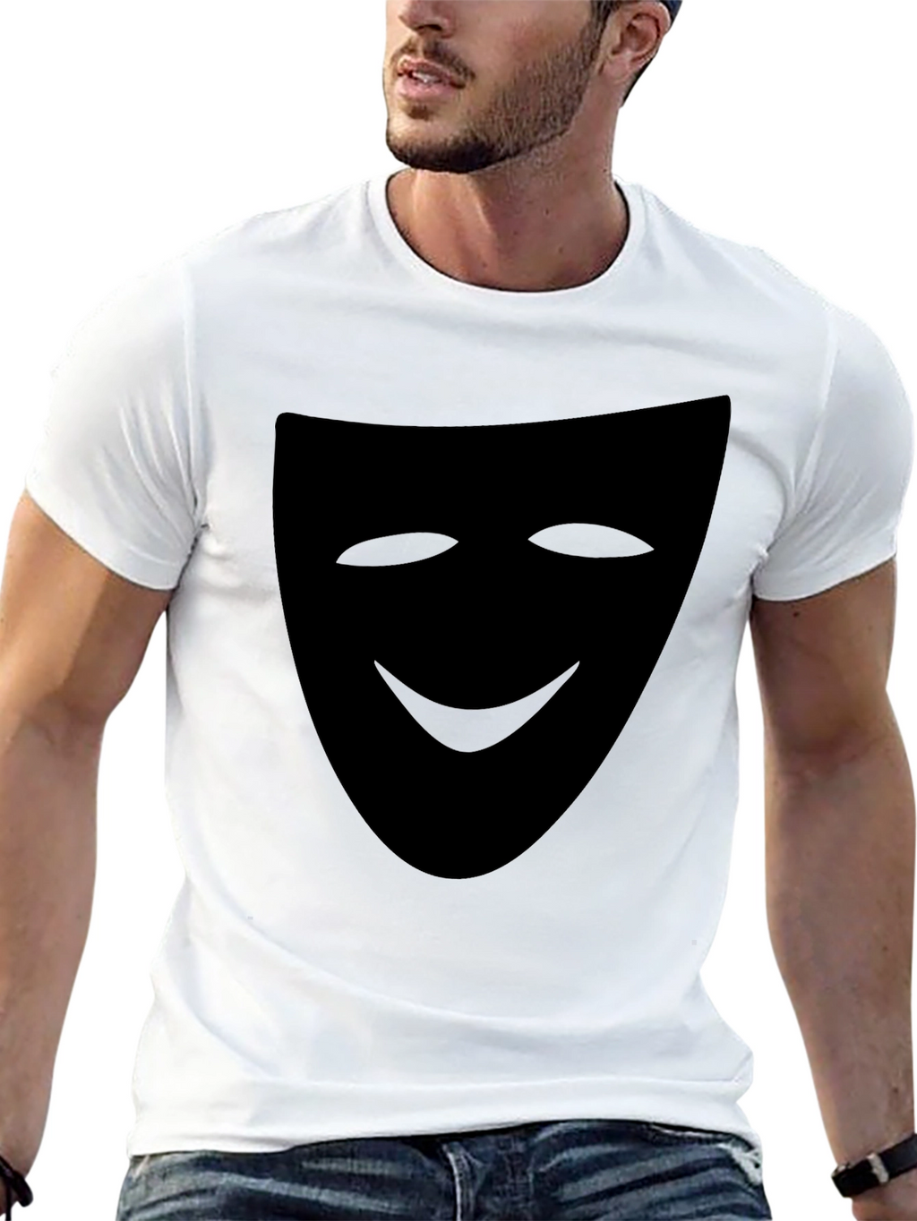 Smiling Mask Graphic Tee - Black Casual T-Shirt