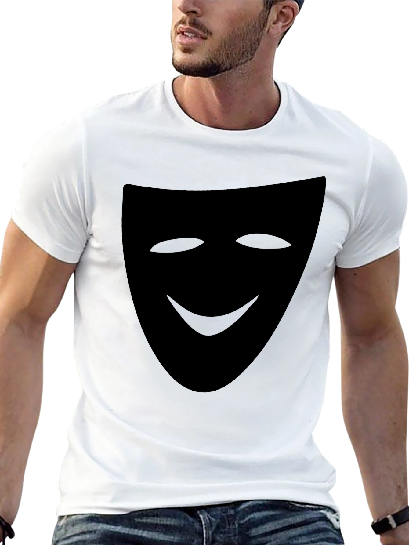 Smiling Mask Graphic Tee - Black Casual T-Shirt