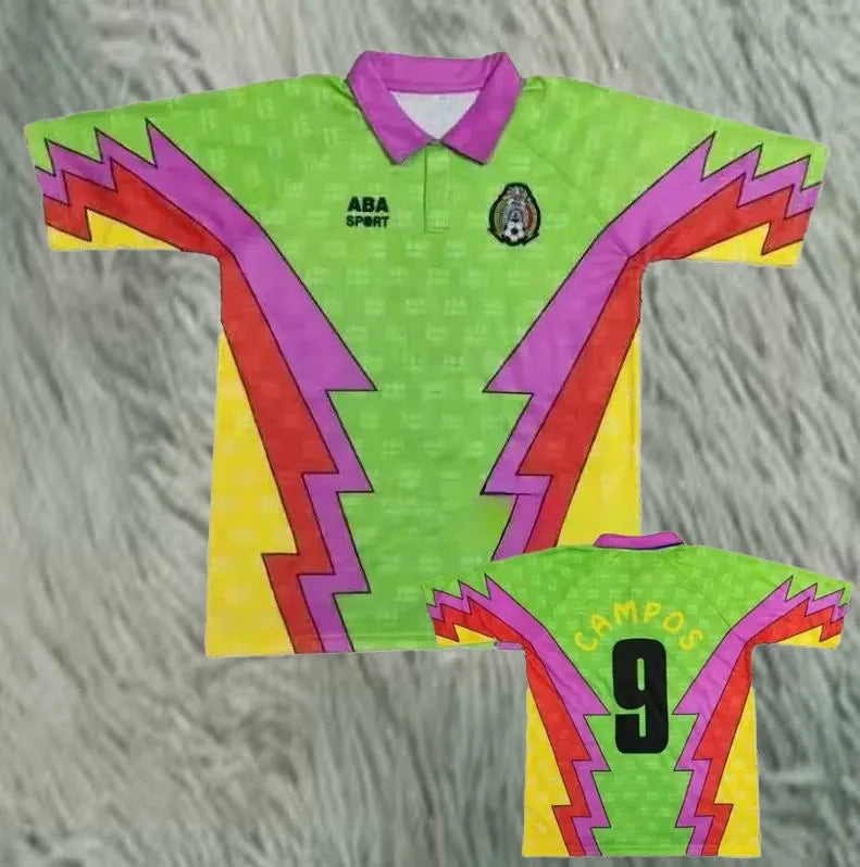 1995 Mexico Green Campos #9 GoalKeeper Retro Soccer Jersey主 Front