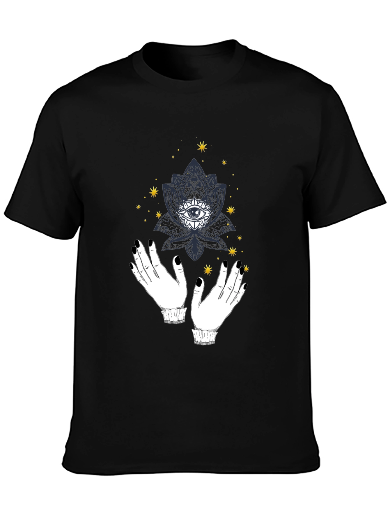 Mystic Eye Lotus Graphic Tee - Stylish Mens Black T-Shirt
