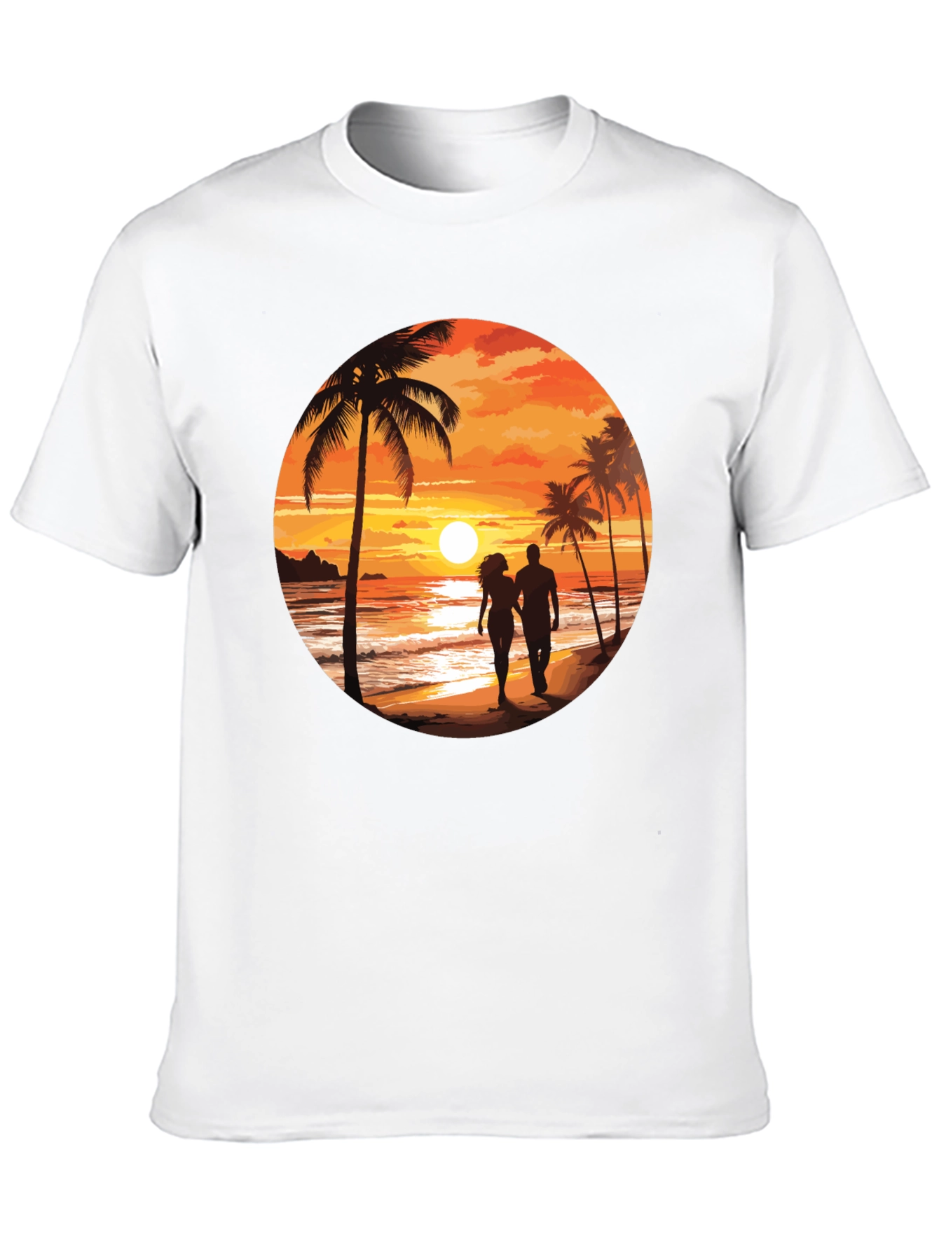 Sunset Beach Couple Graphic Tee - Soft Black Cotton T-Shirt