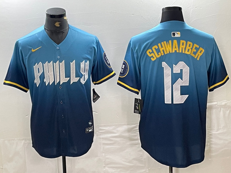 Men's Philadelphia Phillies Kyle Schwarber #12 Blue 2024 City Connect Limited Player Jerseys