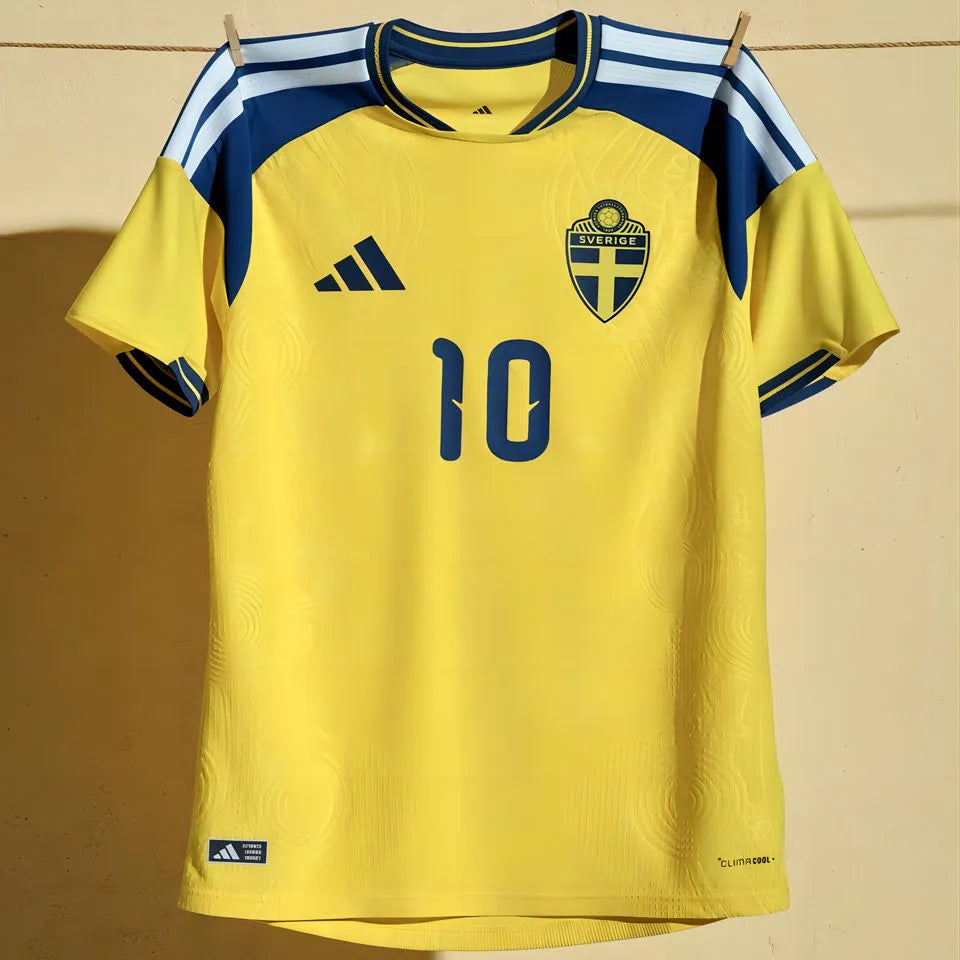 2026/27 Sweden Home Yellow Fans Soccer Jersey (Have Right Patch 有右臂章 黑底白字） Detail 3