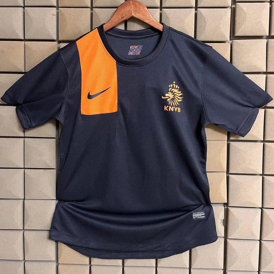2012 Netherlands Away Black Retro Soccer Jersey Front