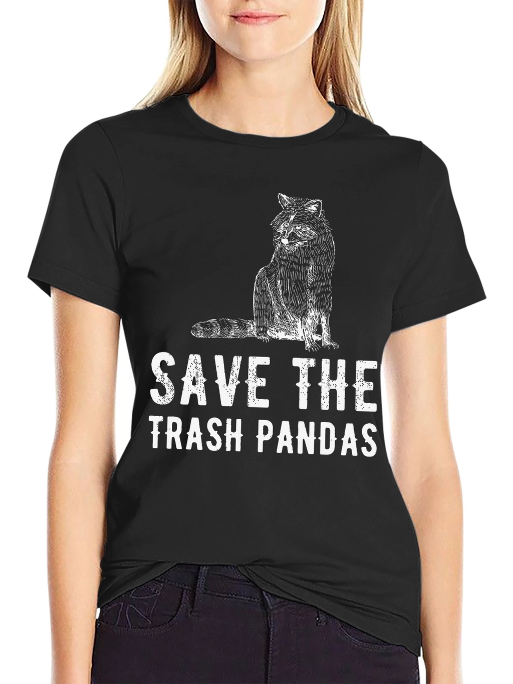 Save The Trash Pandas T-Shirt - Black Crew Neck