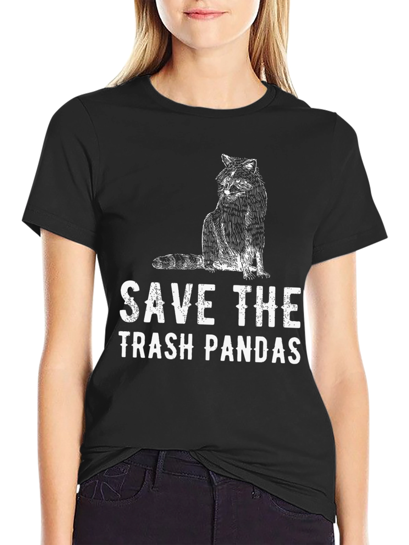 Save The Trash Pandas T-Shirt - Black Crew Neck