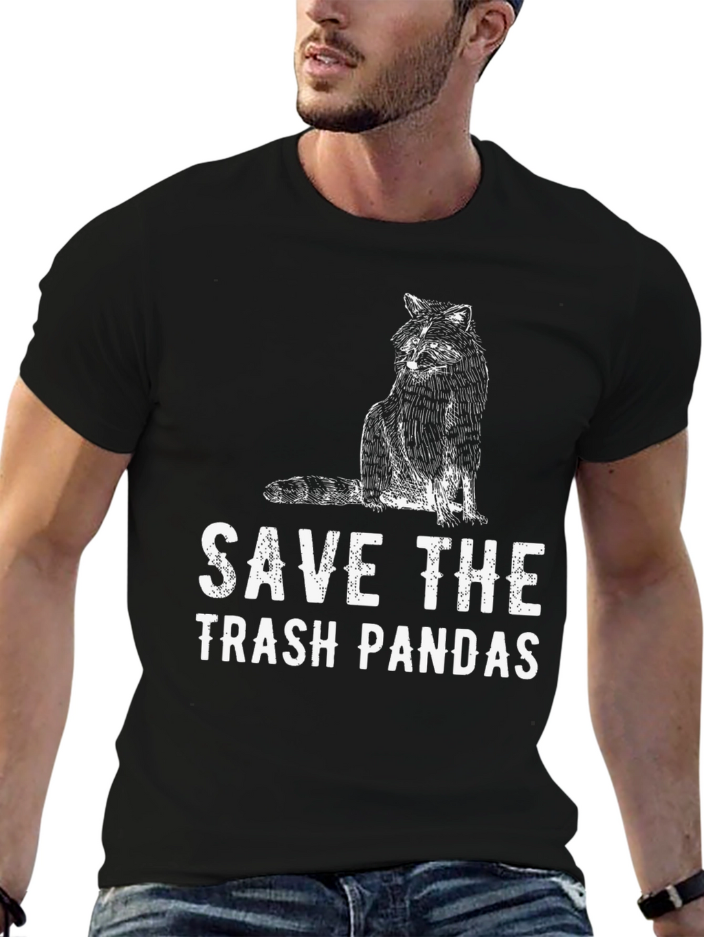 Save The Trash Pandas T-Shirt - Black Crew Neck