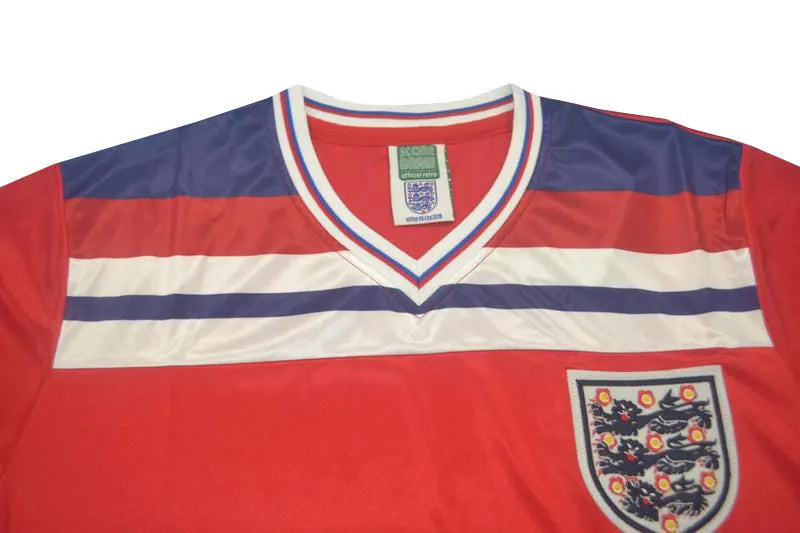 1982 England Away Red Retro Soccer Jersey Detail 2