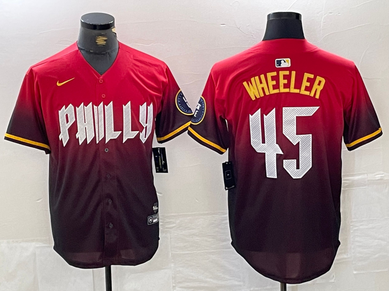 Men's Philadelphia Phillies Zack Wheeler #45 Red 2024 City Connect Limited Player Jerseys