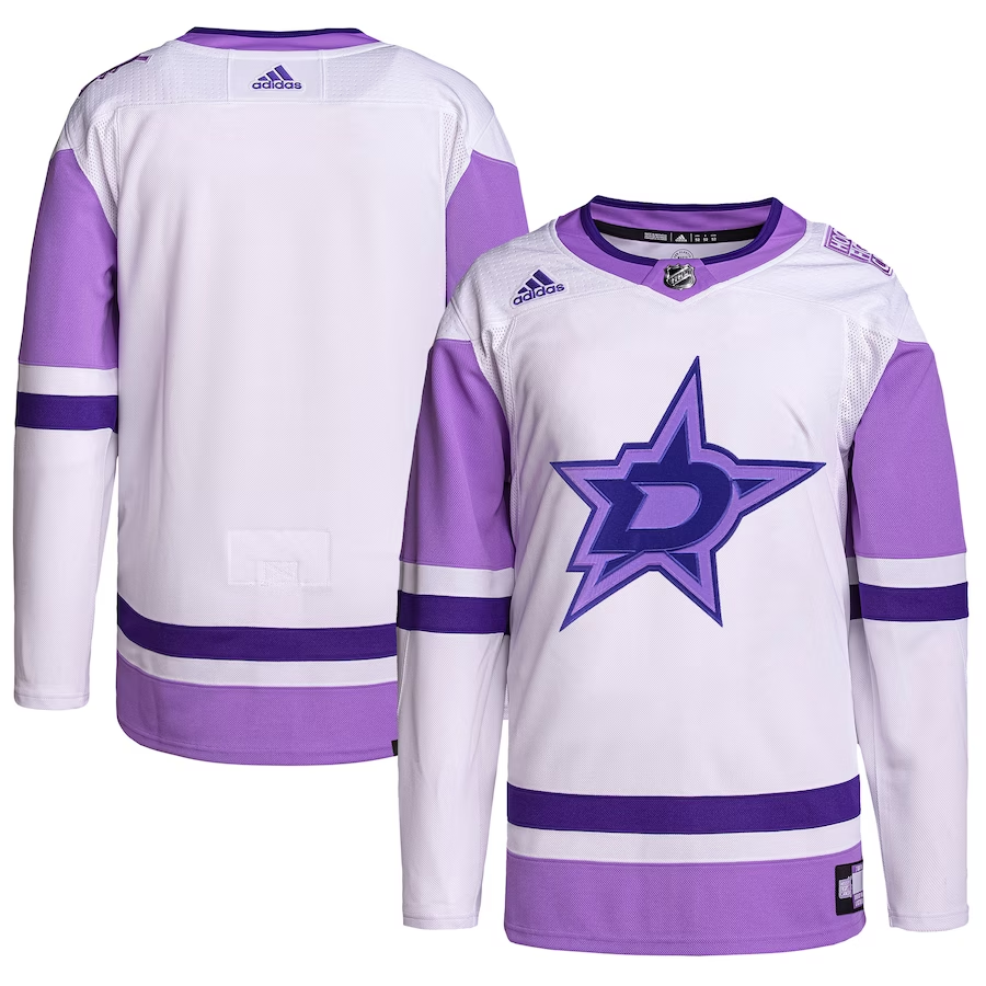 Men's Dallas Stars White/Purple Hockey Fights Cancer Primegreen Authentic Blank Practice Jerseys