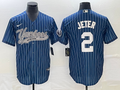 Men's New York Yankees Derek Jeter #2 Blue Player Jerseys Joint Edition