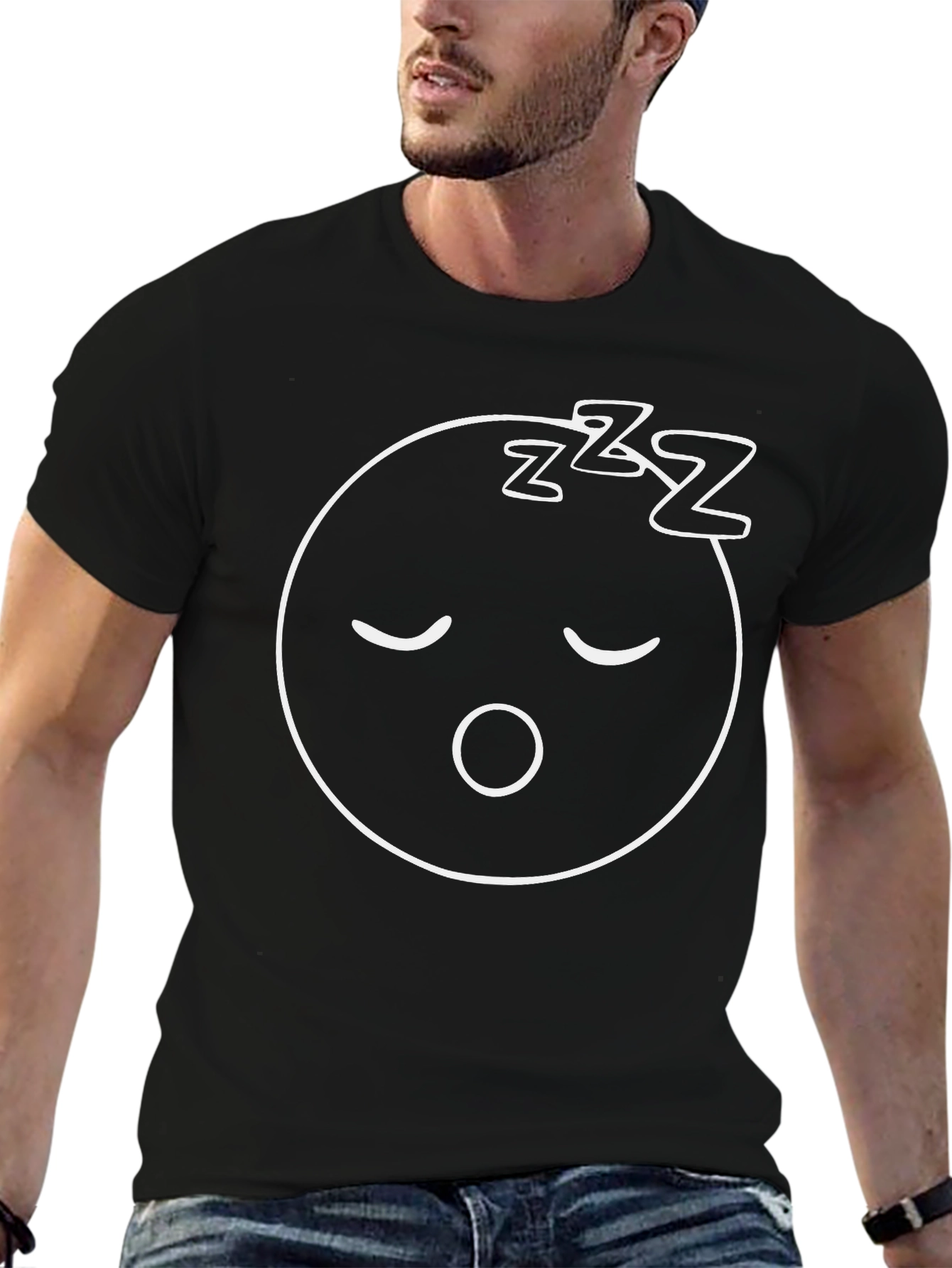 Sleepy Face Graphic Tee - Comfortable Black T-Shirt