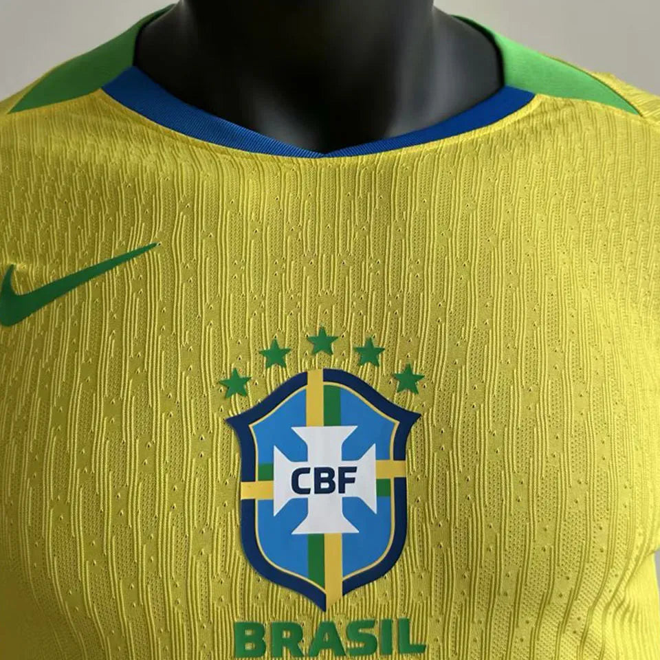 2025/26 Brazil Home Yellow Player Version Long Sleeve Soccer Jersey Detail 1