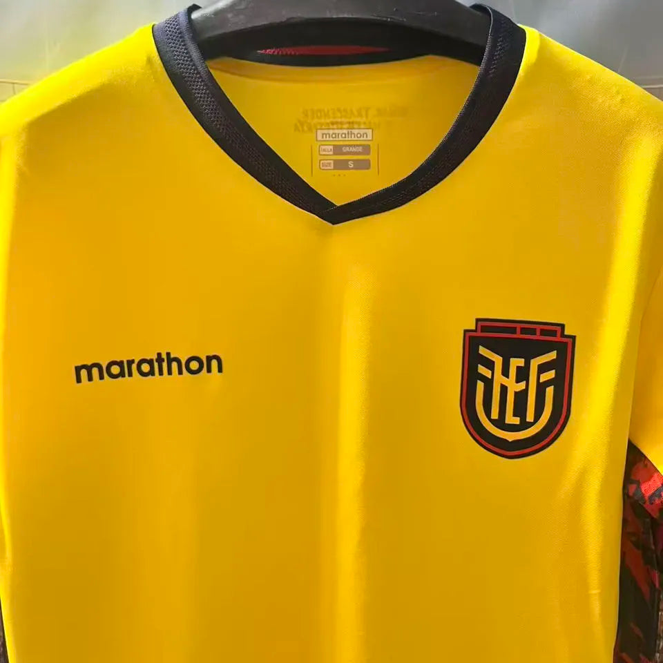 2026/27 Ecuador Home Yellow Fans Soccer Jersey (Have Right Patch 有右臂章 黑底白字） Detail 2