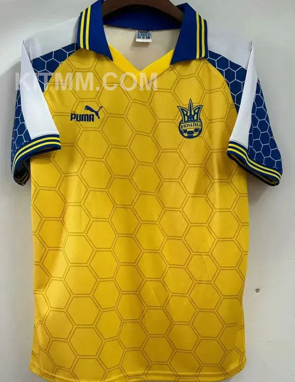 1998 Ukraine Home Yellow Retro Fans Soccer Jersey Front