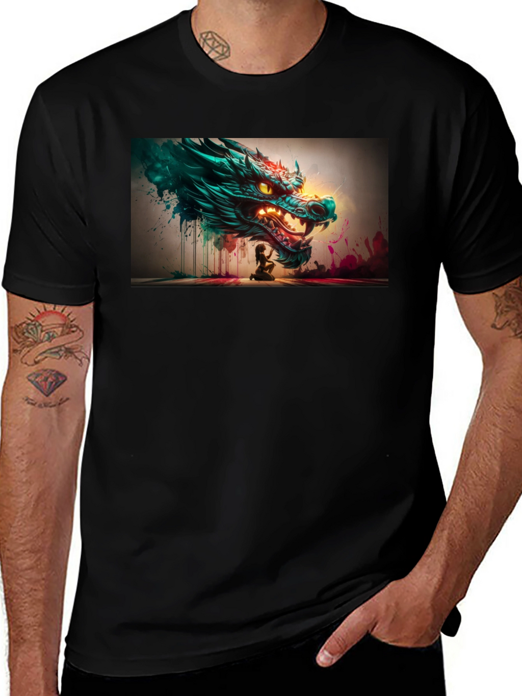Dragon Graphic Print Black Tee