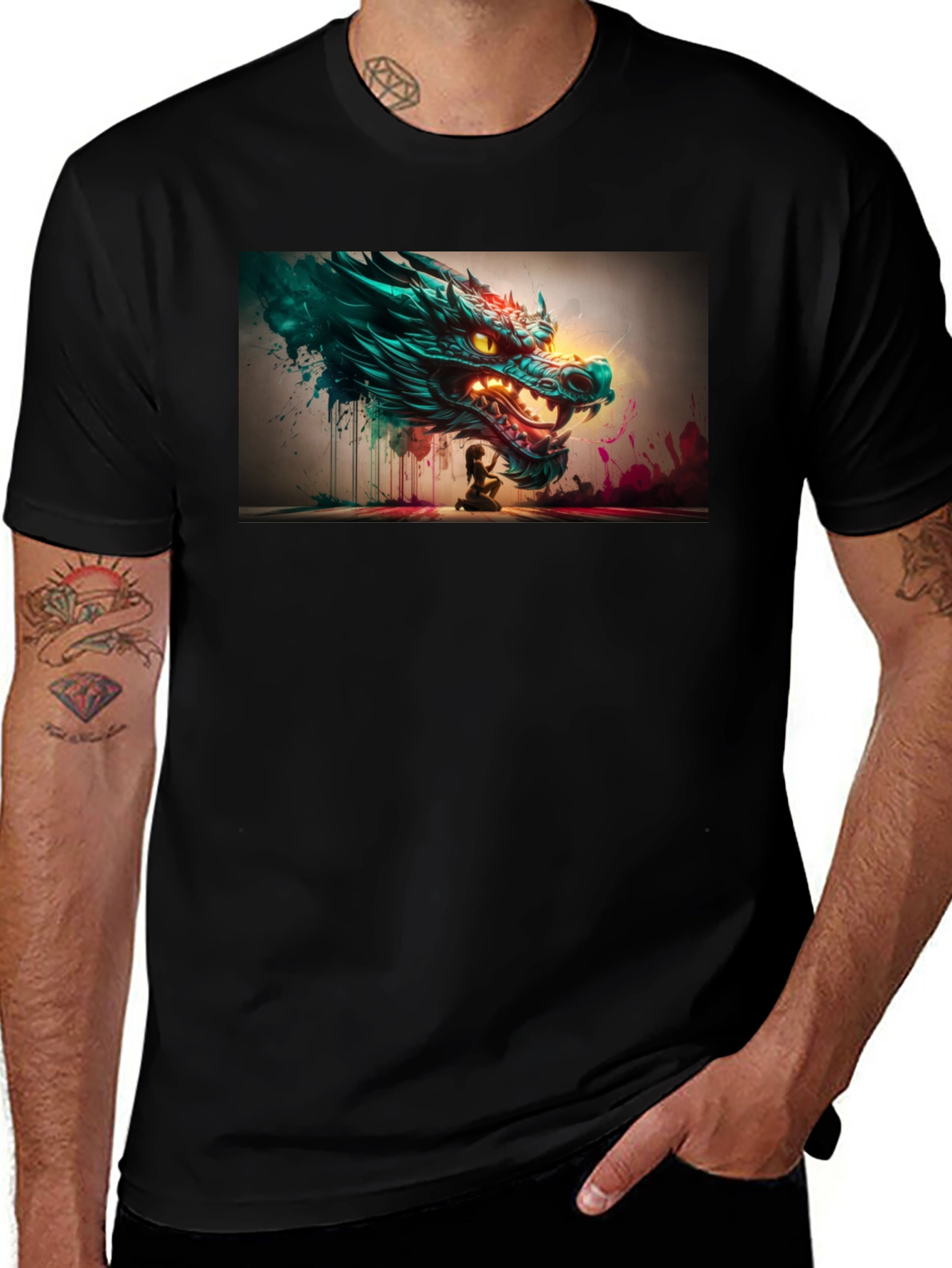 Dragon Graphic Print Black Tee