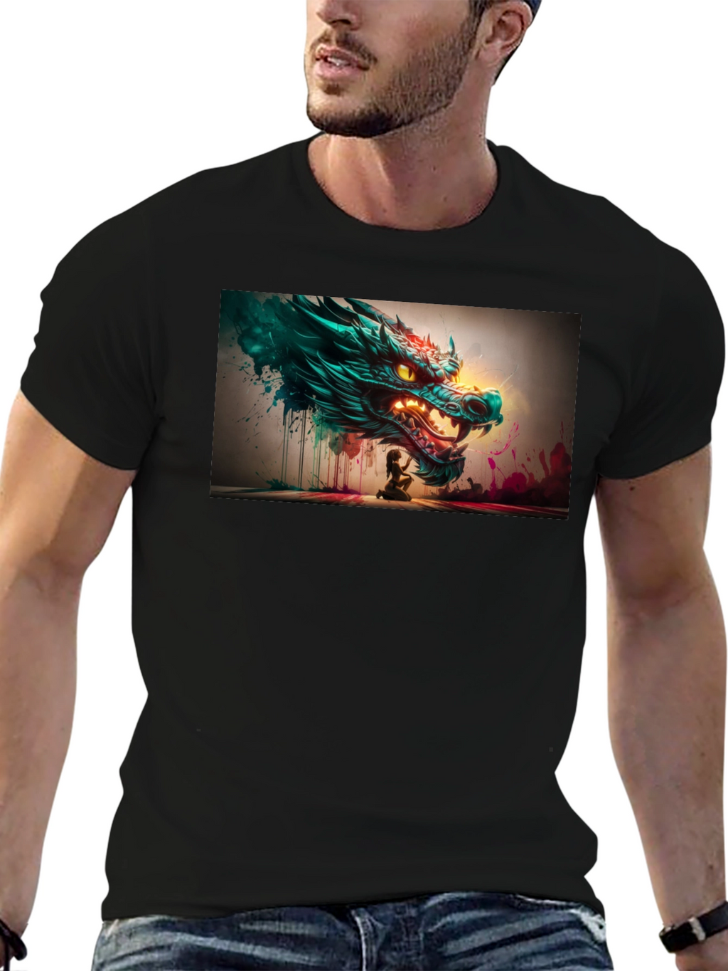 Dragon Graphic Print Black Tee