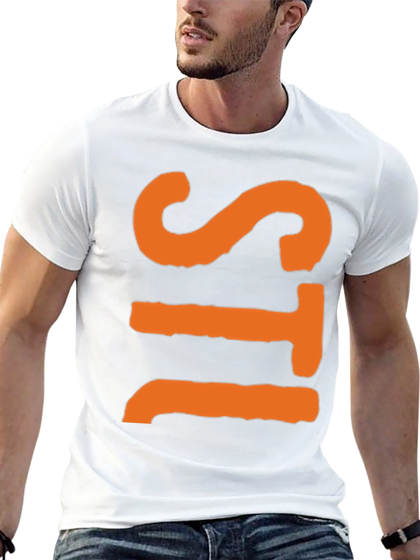 Bold Graphic Tee - Orange Letter Design