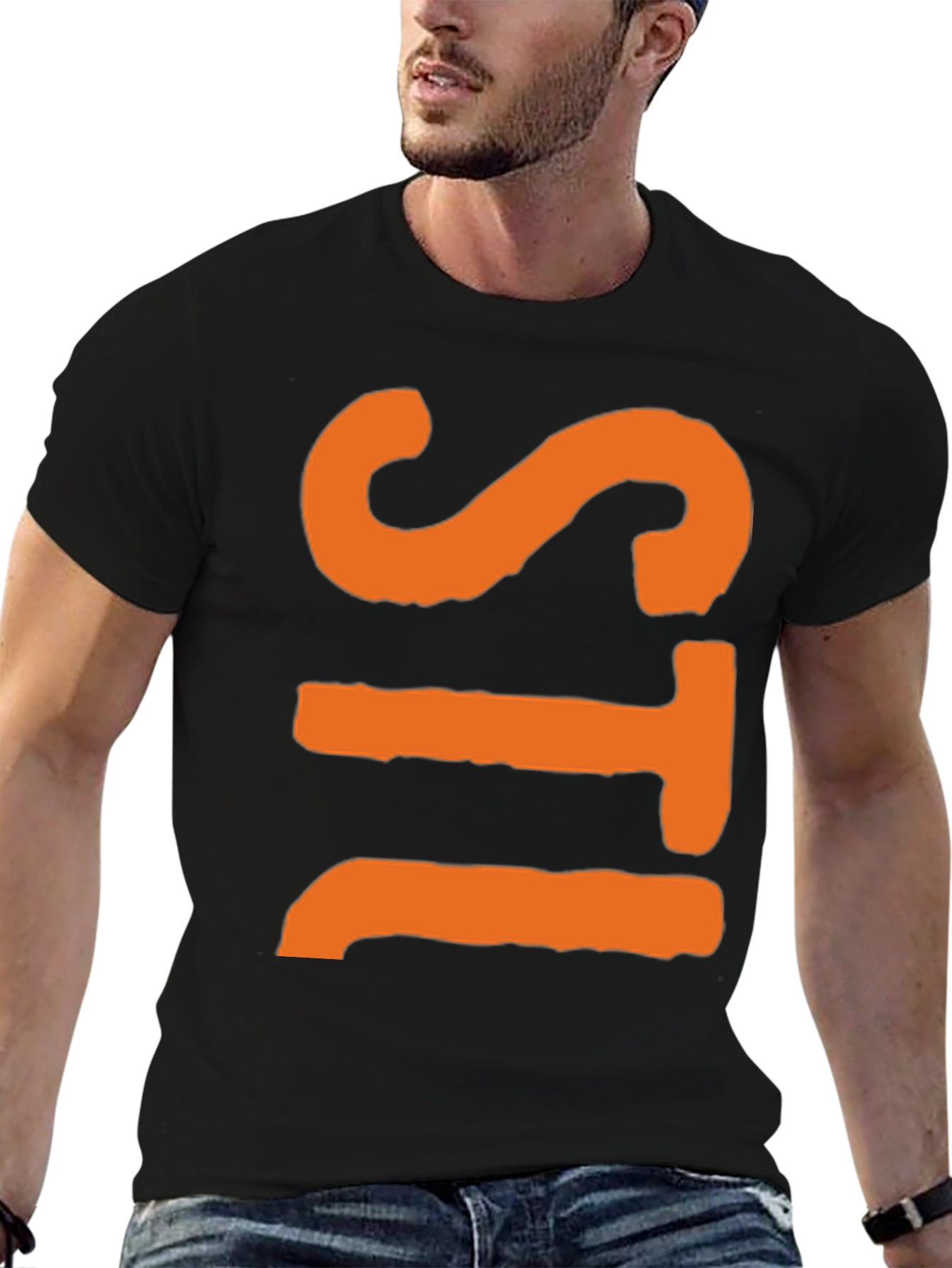 Bold Graphic Tee - Orange Letter Design