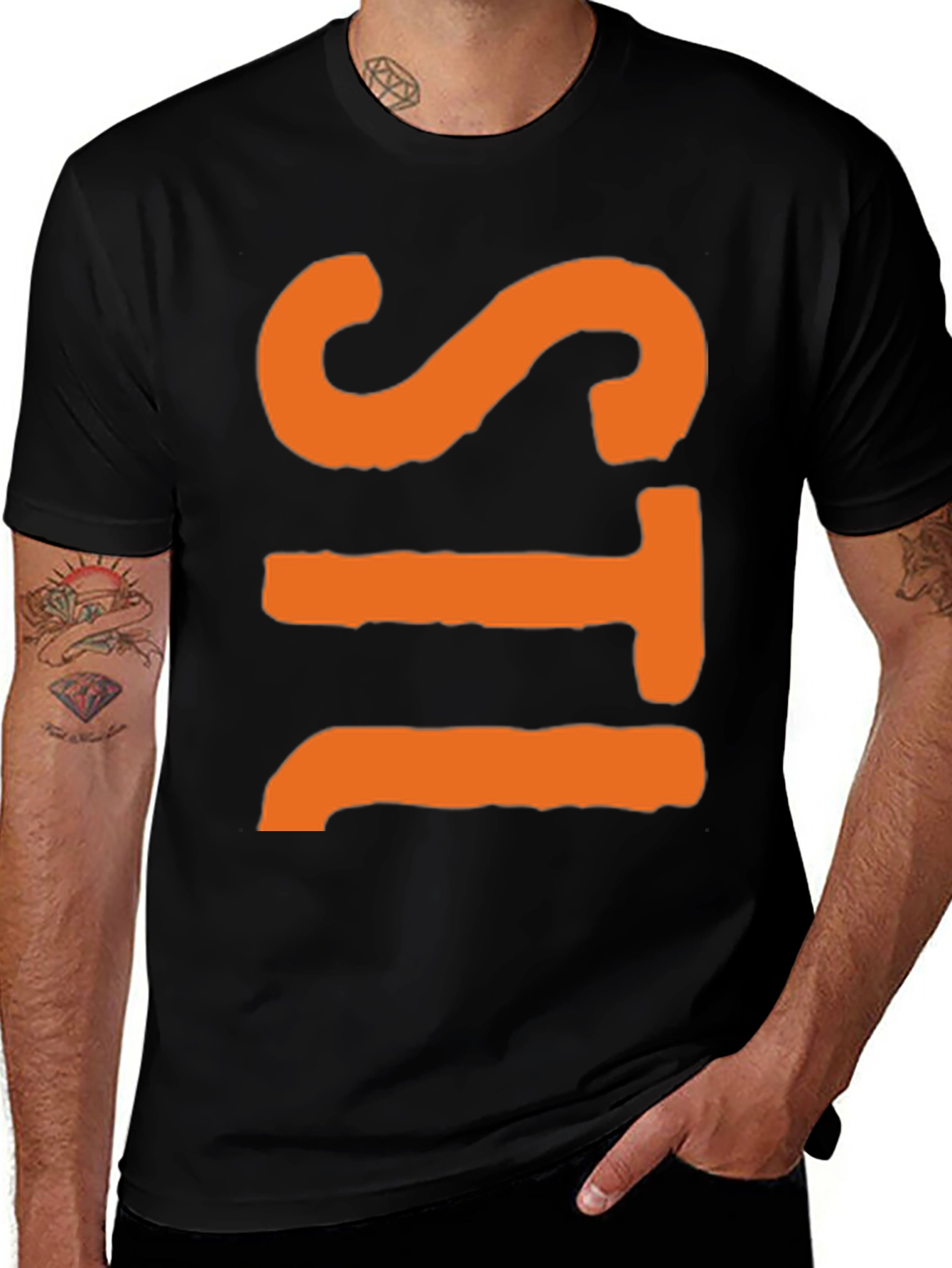 Bold Graphic Tee - Orange Letter Design