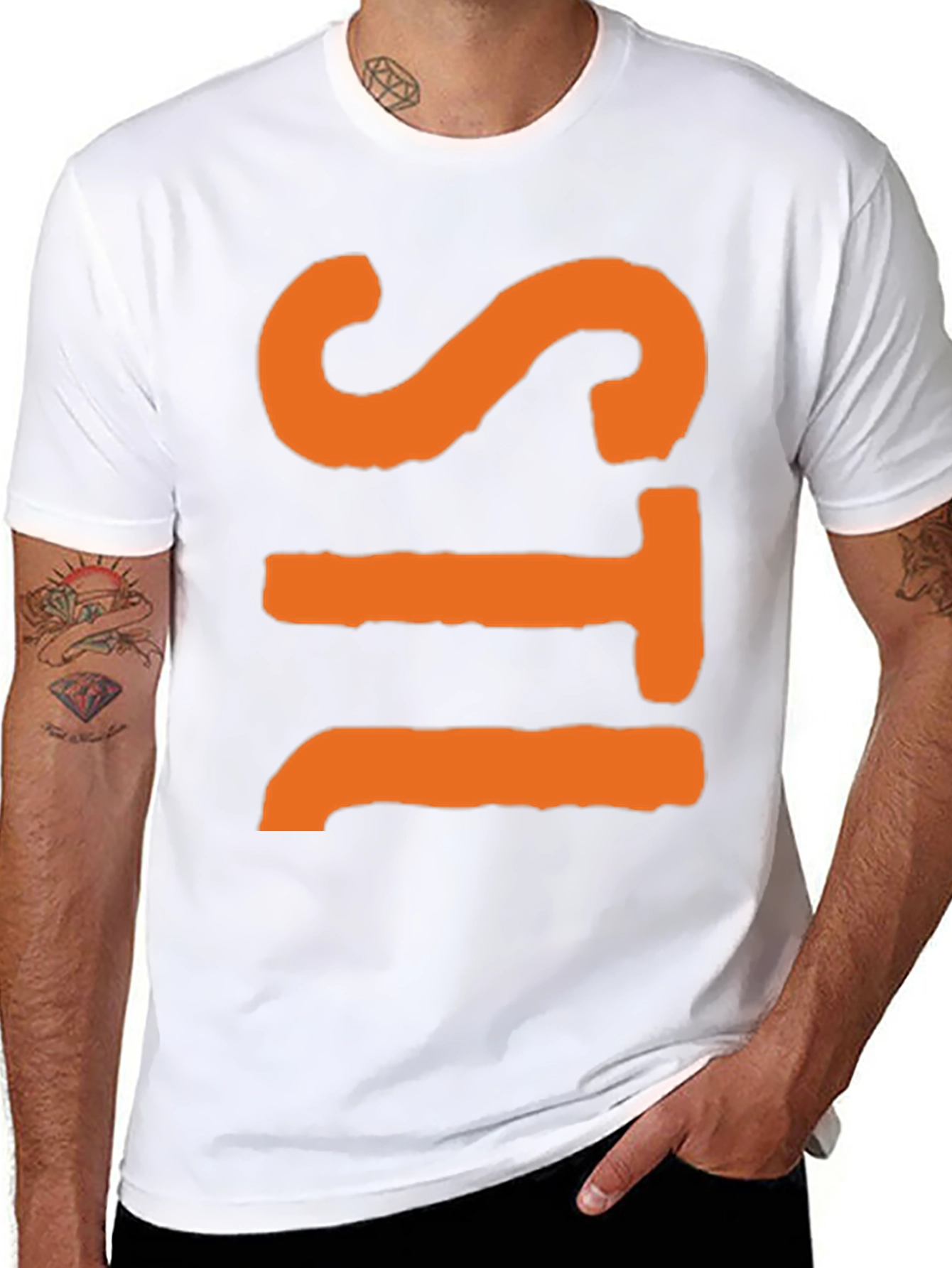 Bold Graphic Tee - Orange Letter Design