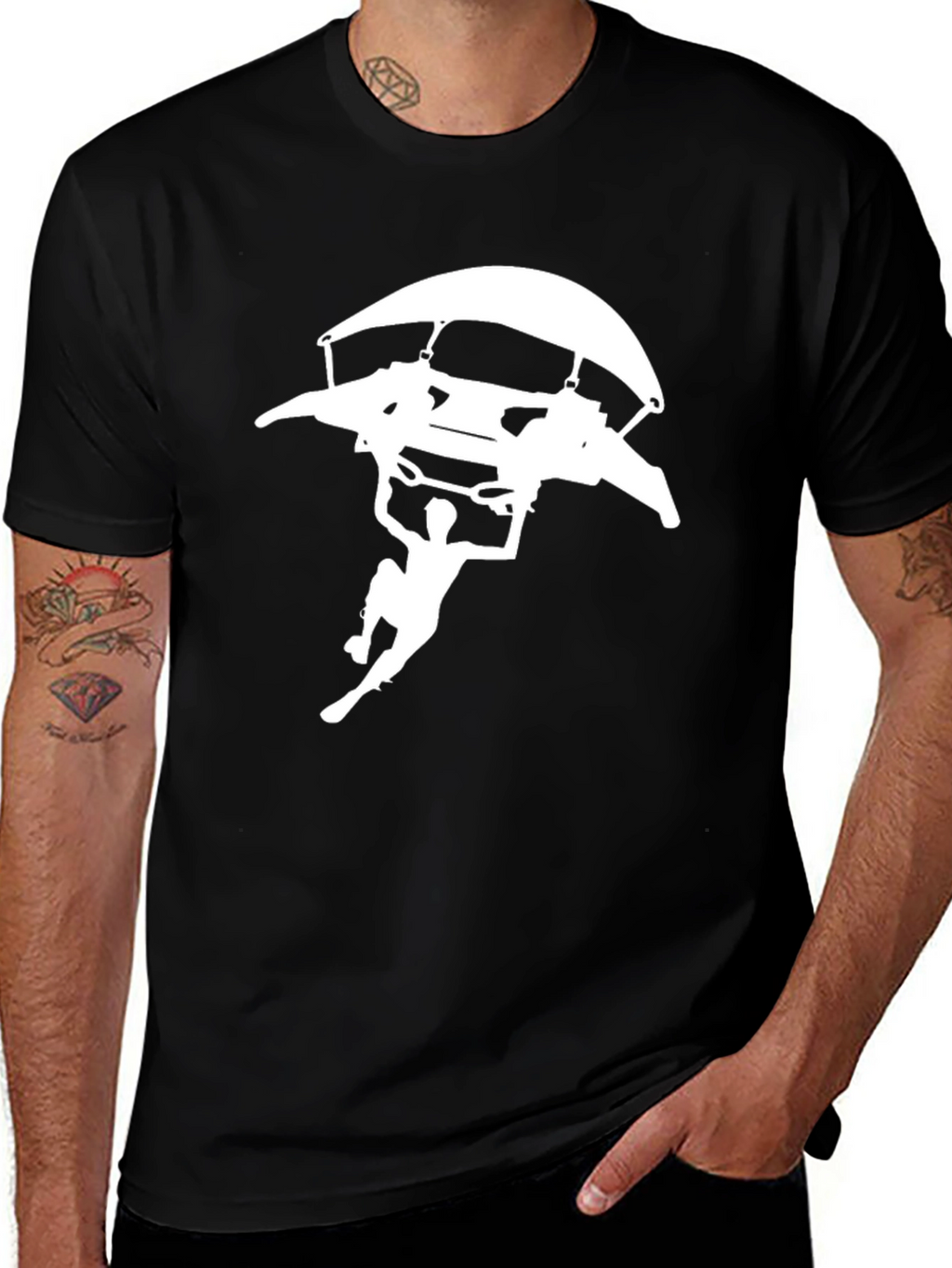 Skydiving Graphic Tee - Black Cotton T-Shirt
